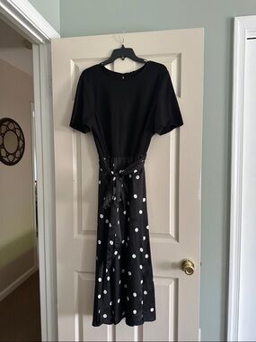 Anne Klein Black Midi Dress with White Polka Dot Skirt